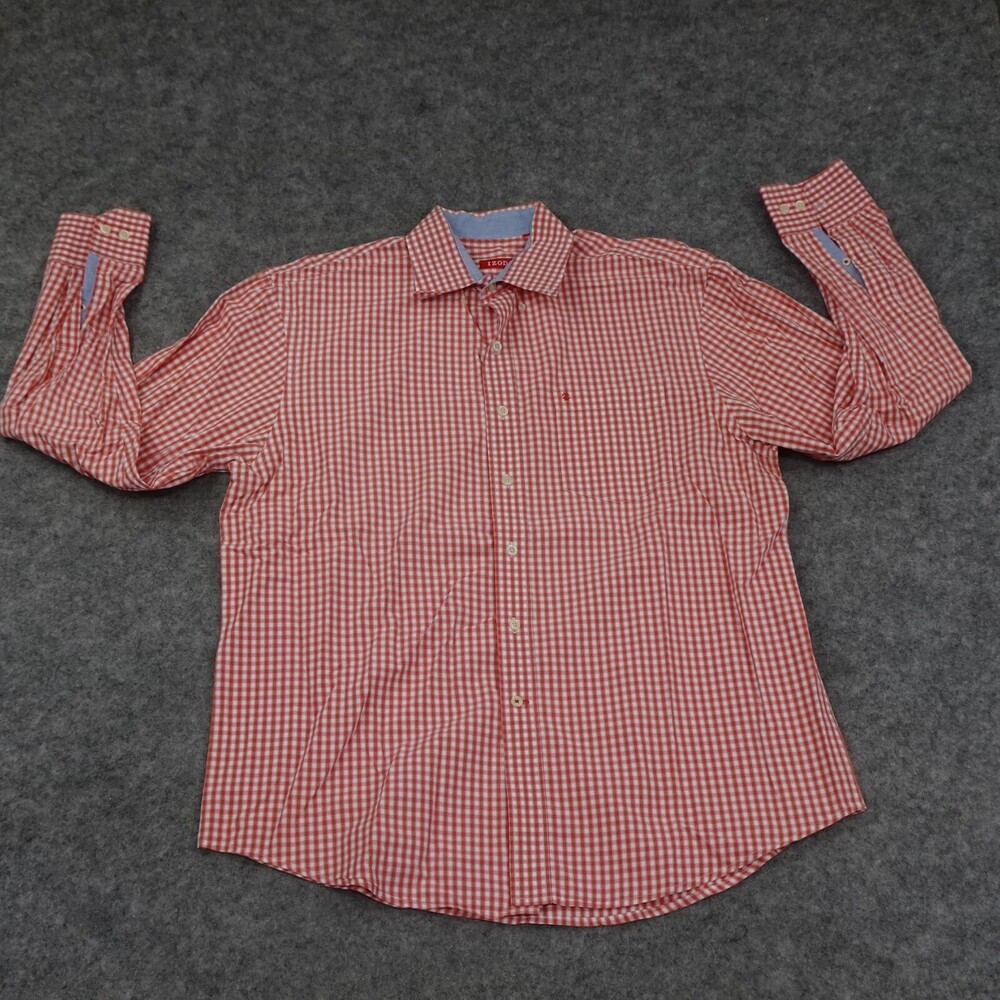 Izod Button Up Shirt Mens Large Red Long Sleeve Classic Fit Cotton Check